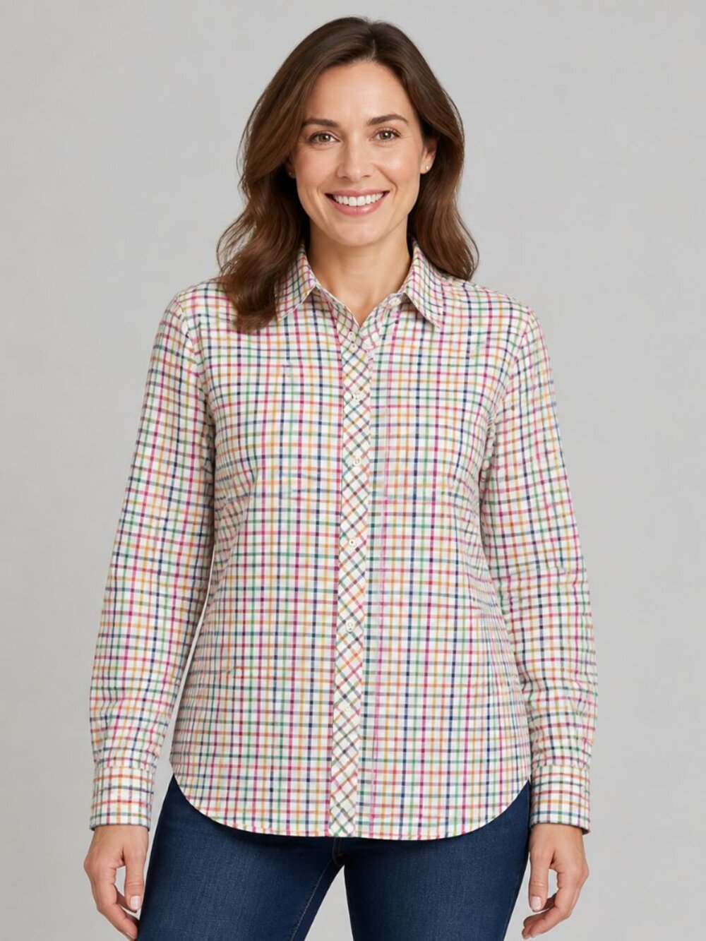 Talbots Women's Multicolor Plaid Button-Up Shirt Size M Coastal Preppy